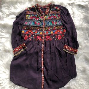 Johnny Was Embroidered Button Front Tunic Top